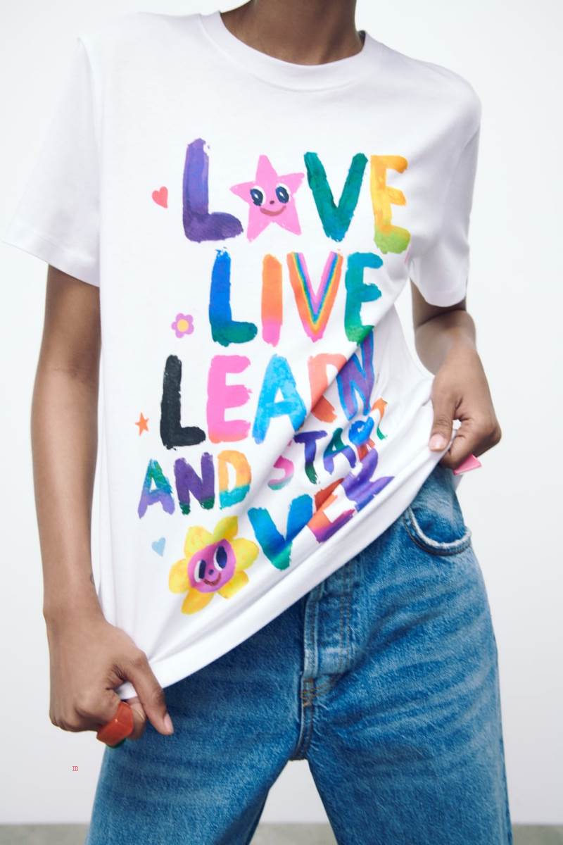 ZARA HUMBERTO CRUZ PRINT T-shirt Dam Vita | QOCLM-3678