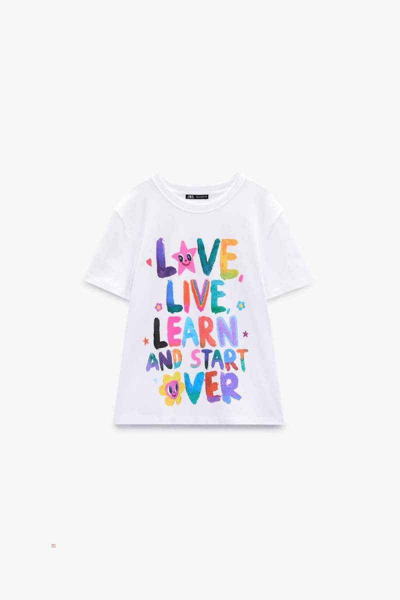 ZARA HUMBERTO CRUZ PRINT T-shirt Dam Vita | QOCLM-3678