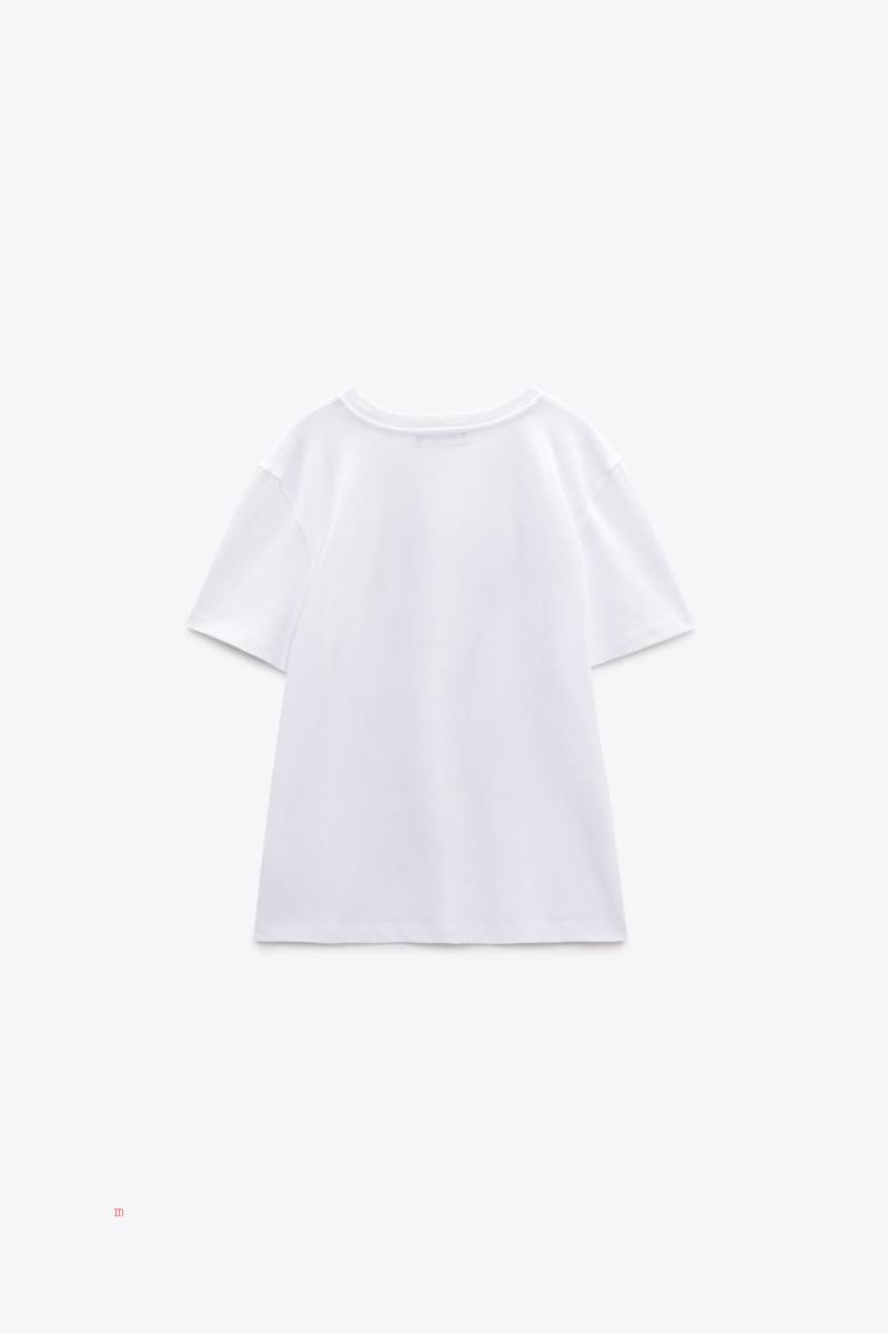 ZARA HUMBERTO CRUZ PRINT T-shirt Dam Vita | QOCLM-3678