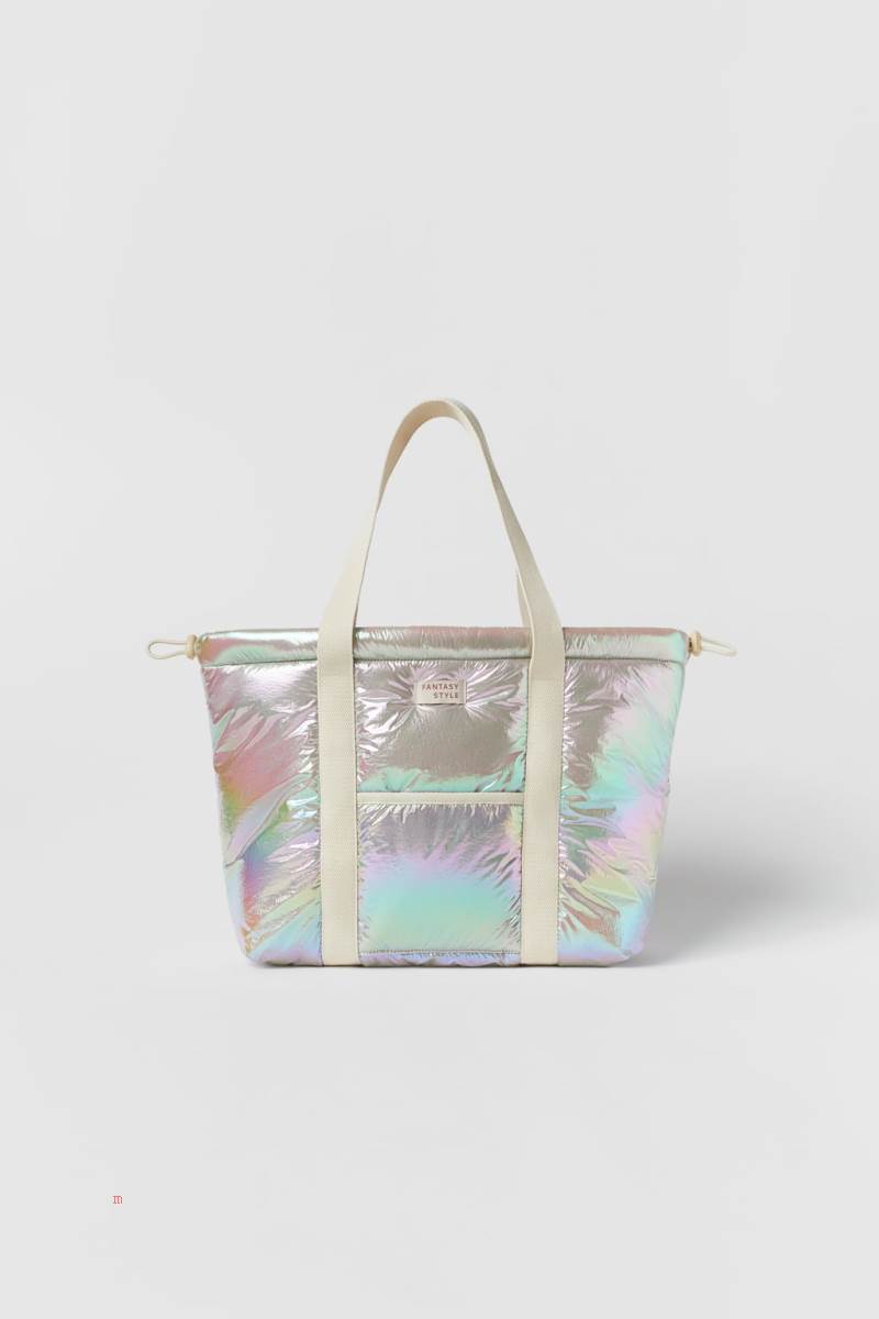 ZARA IRIDESCENT Toteväska Tjej Vita | TWUFX-5749