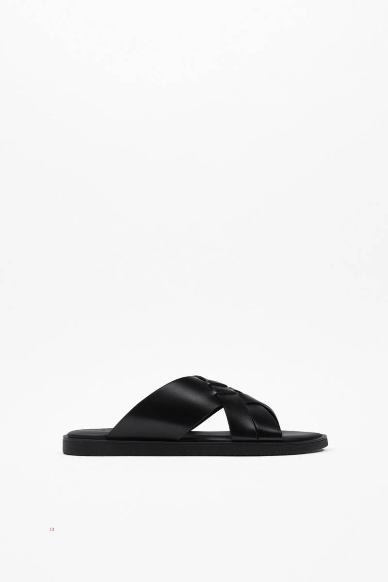 ZARA Interwoven Sandaler Herr Svarta | UZCXY-6725