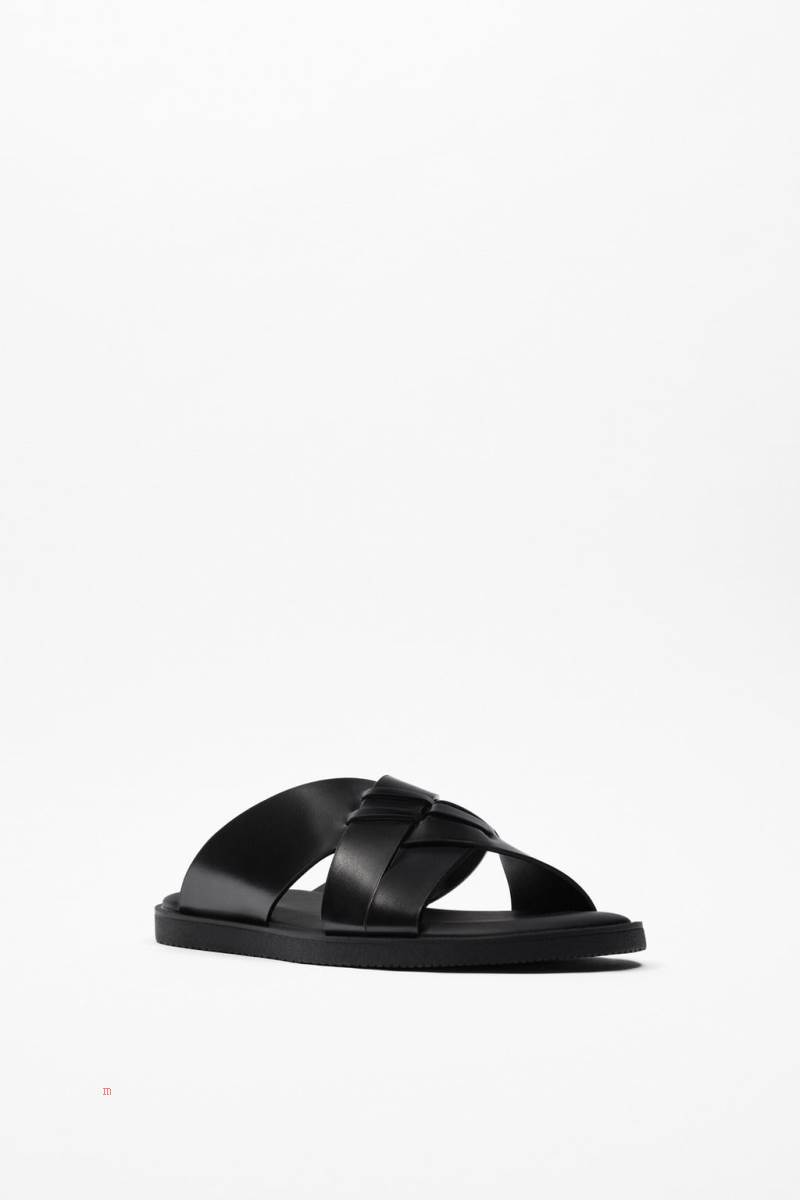 ZARA Interwoven Sandaler Herr Svarta | UZCXY-6725