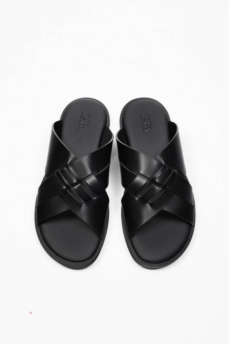 ZARA Interwoven Sandaler Herr Svarta | UZCXY-6725