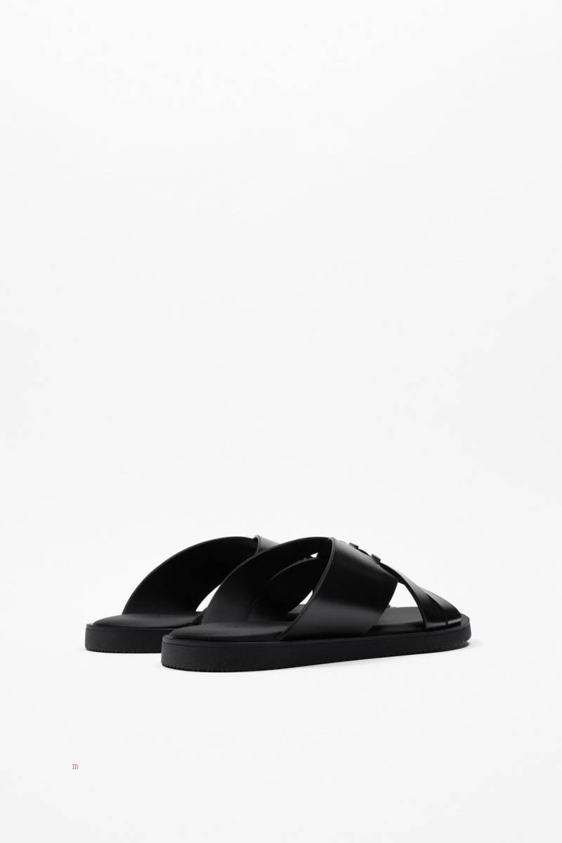 ZARA Interwoven Sandaler Herr Svarta | UZCXY-6725
