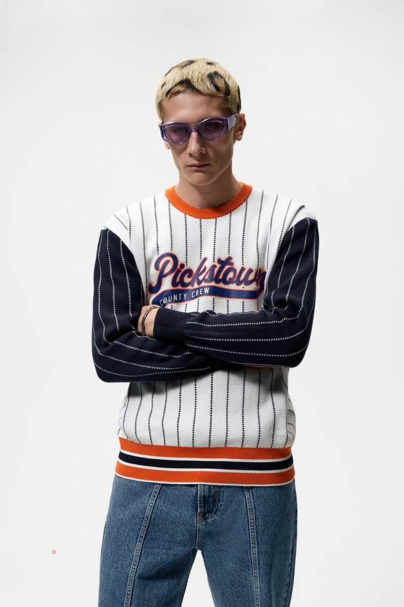 ZARA JACQUARD BASEBALL Tröjor Herr Vita | IYZEG-3057