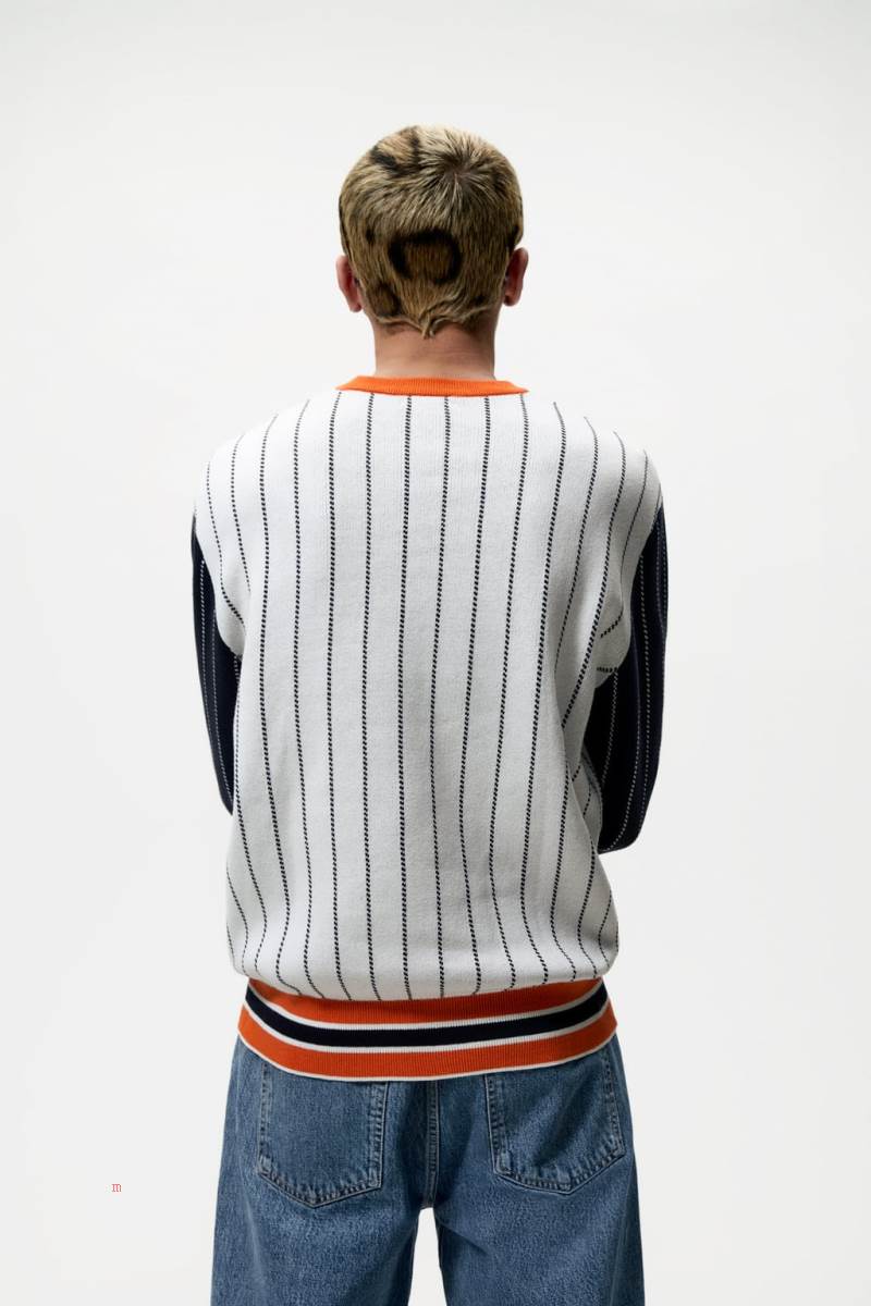 ZARA JACQUARD BASEBALL Tröjor Herr Vita | IYZEG-3057