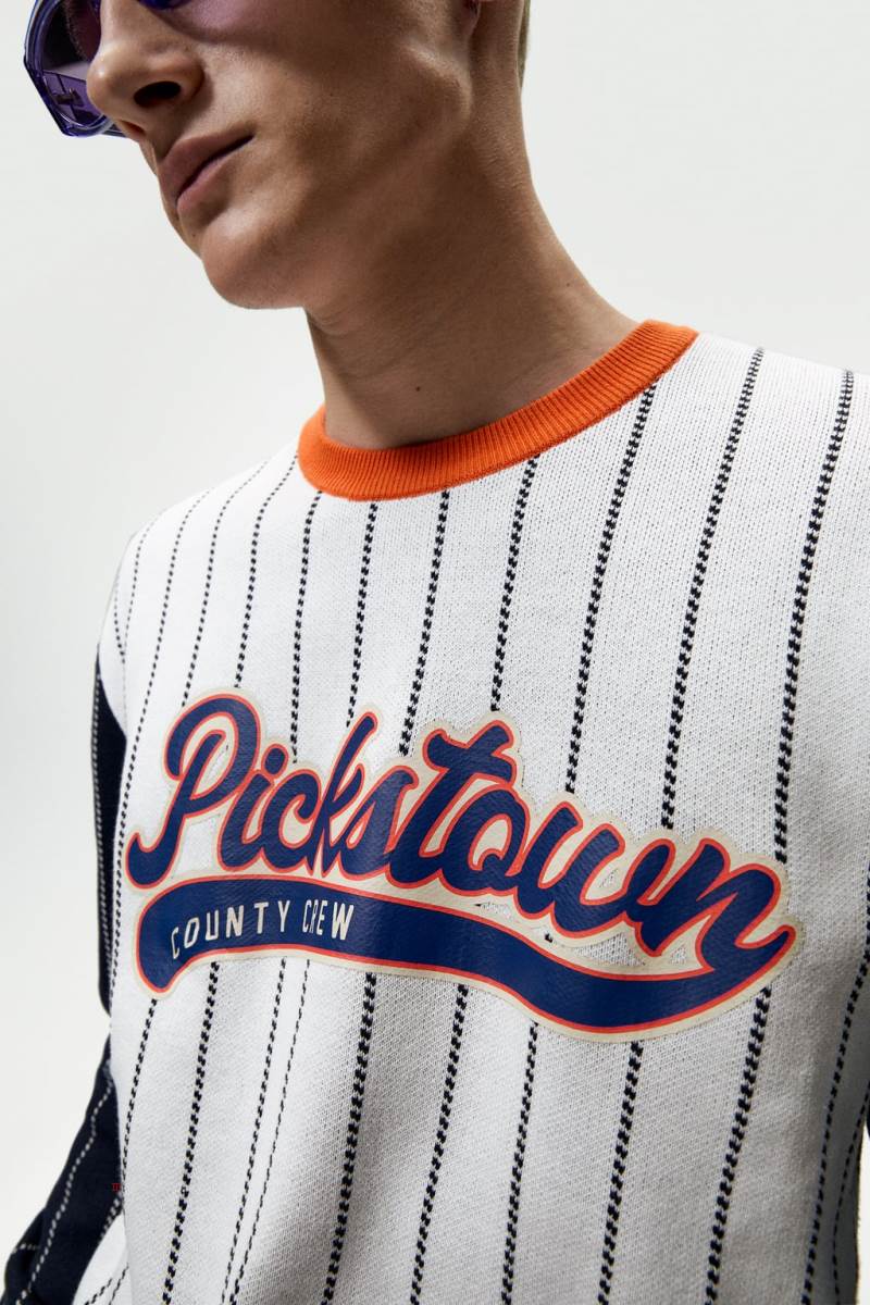ZARA JACQUARD BASEBALL Tröjor Herr Vita | IYZEG-3057