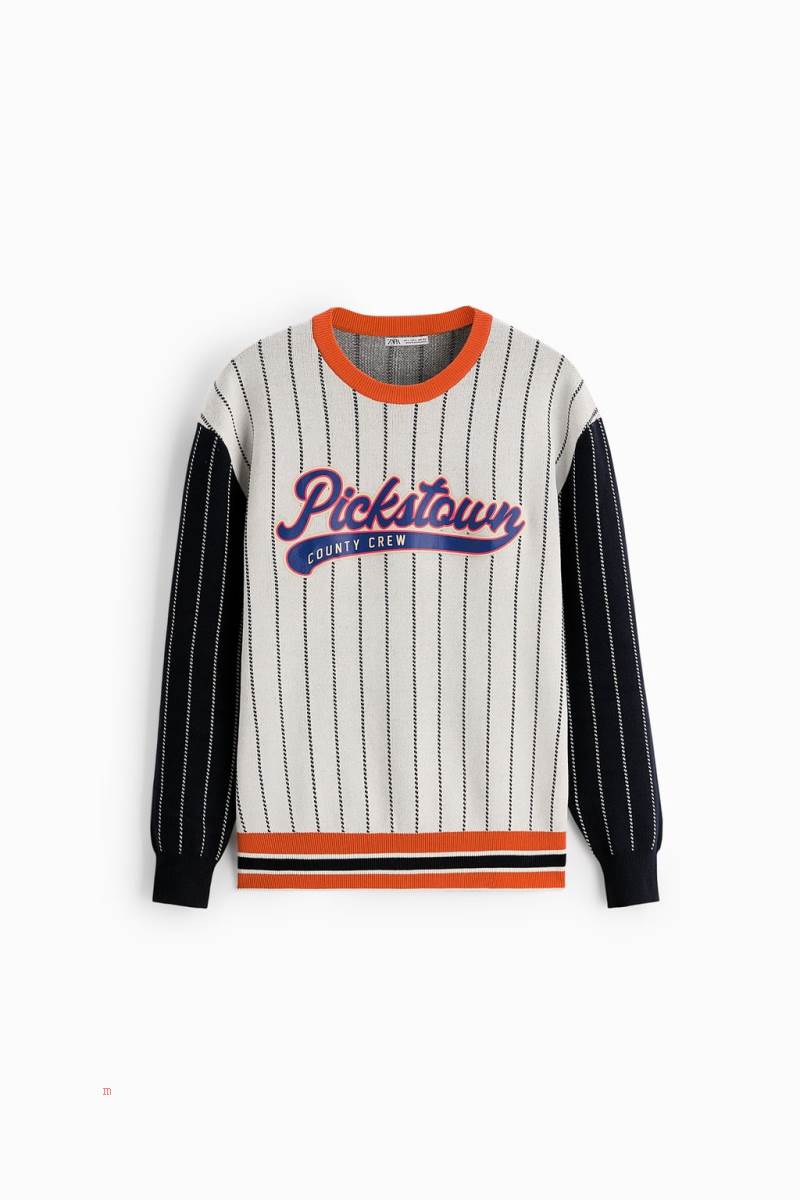 ZARA JACQUARD BASEBALL Tröjor Herr Vita | IYZEG-3057