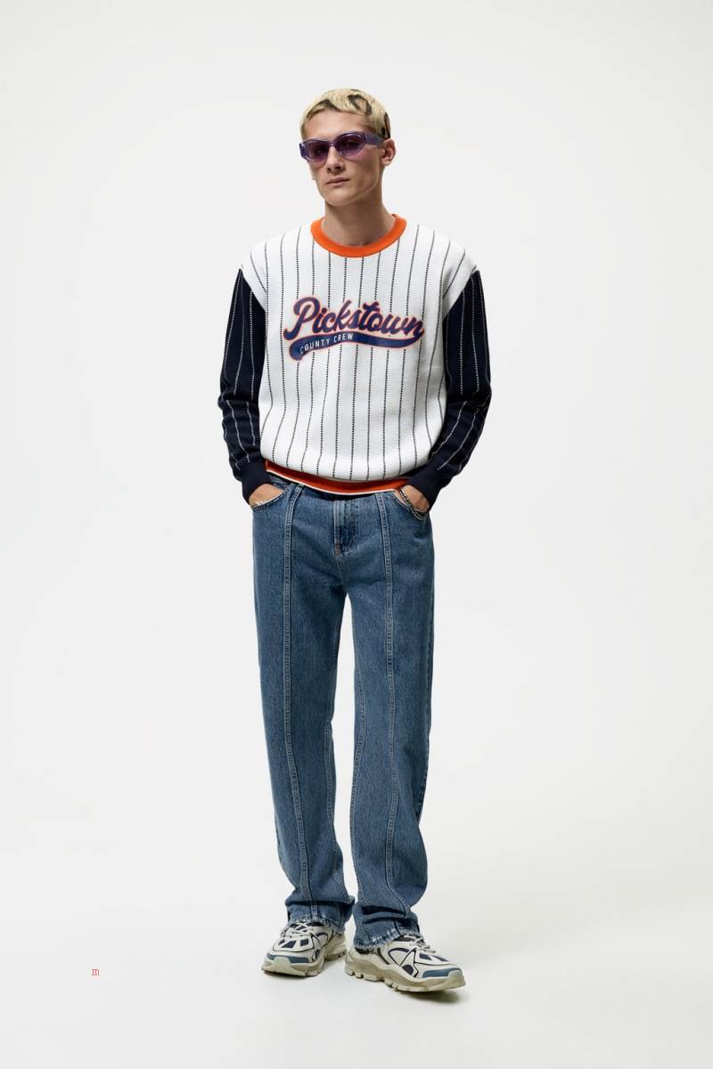 ZARA JACQUARD BASEBALL Tröjor Herr Vita | IYZEG-3057