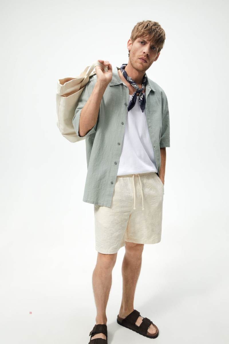 ZARA JACQUARD BERMUDA Shorts Herr Grå Vita | QPXGM-7521