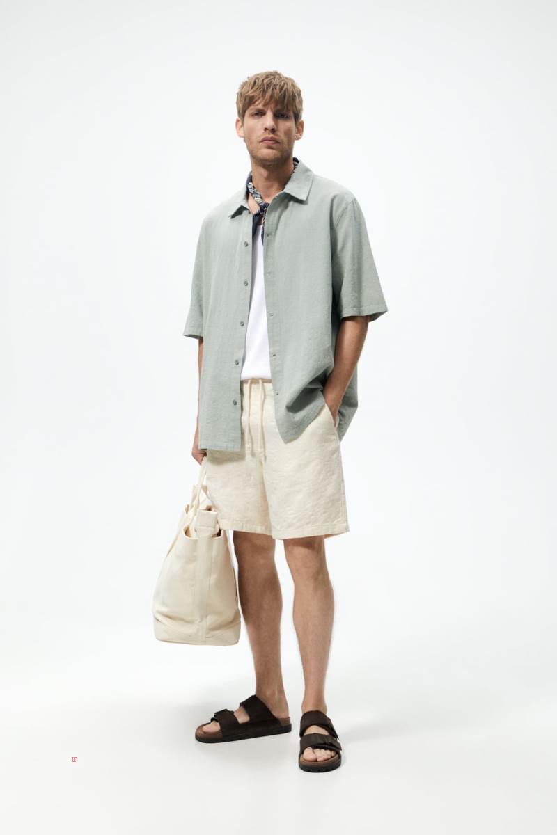ZARA JACQUARD BERMUDA Shorts Herr Grå Vita | QPXGM-7521