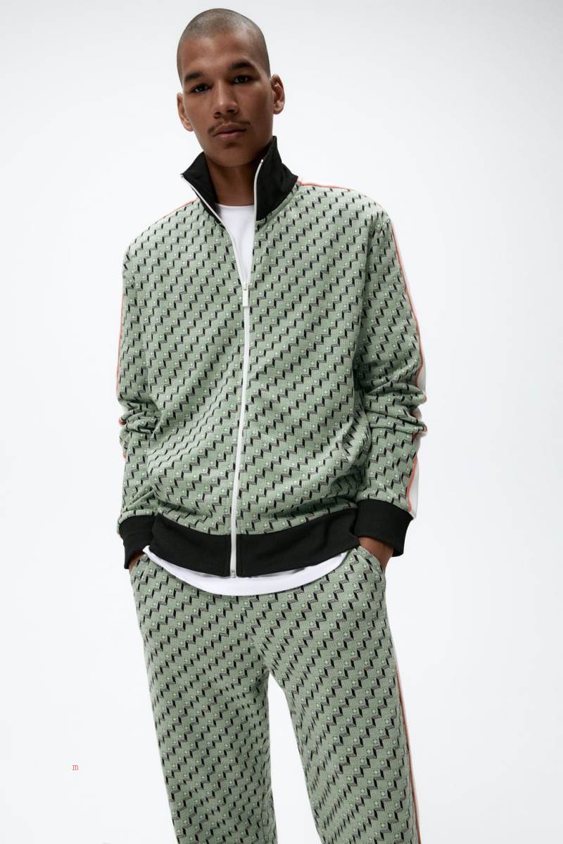 ZARA JACQUARD JOGGING Byxor Herr Gröna | PJYLW-6713