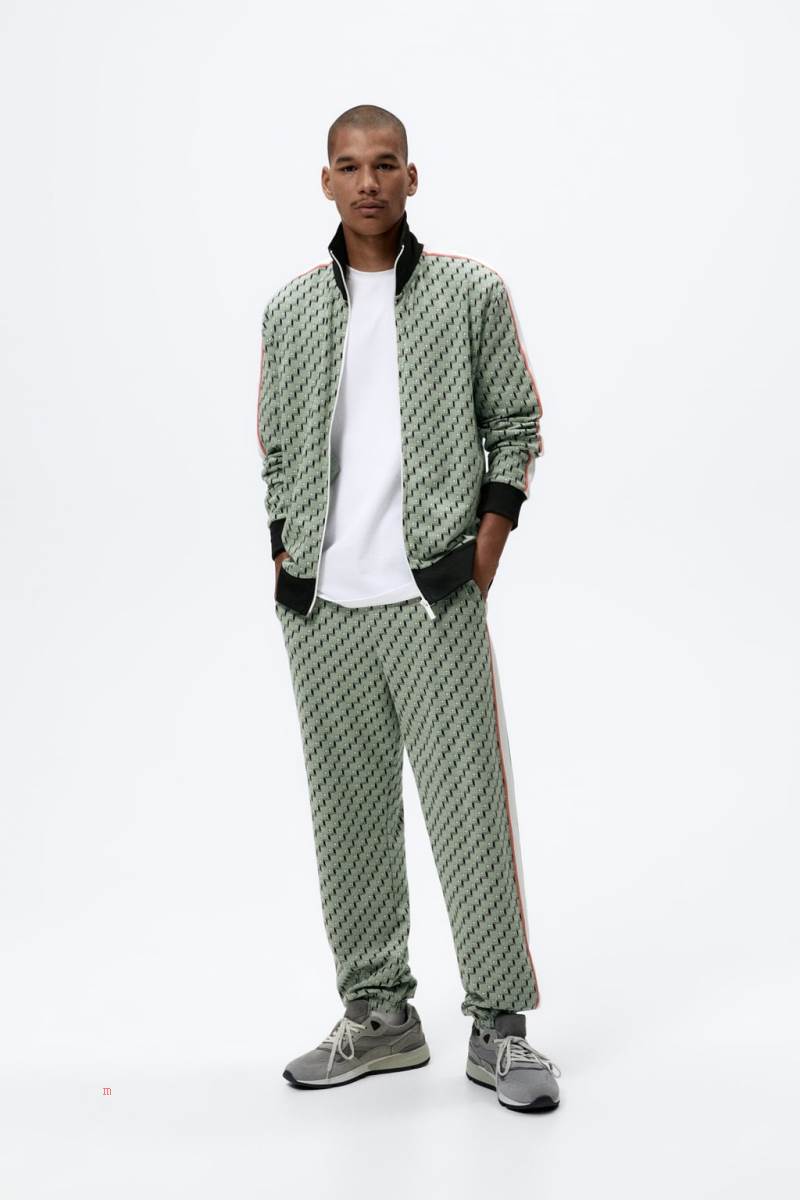 ZARA JACQUARD JOGGING Byxor Herr Gröna | PJYLW-6713