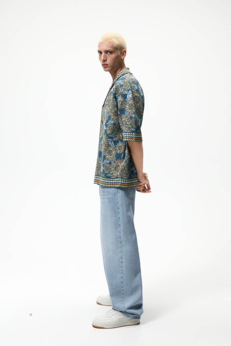 ZARA JACQUARD KNIT Skjorta Herr Gröna | SIKVB-1429