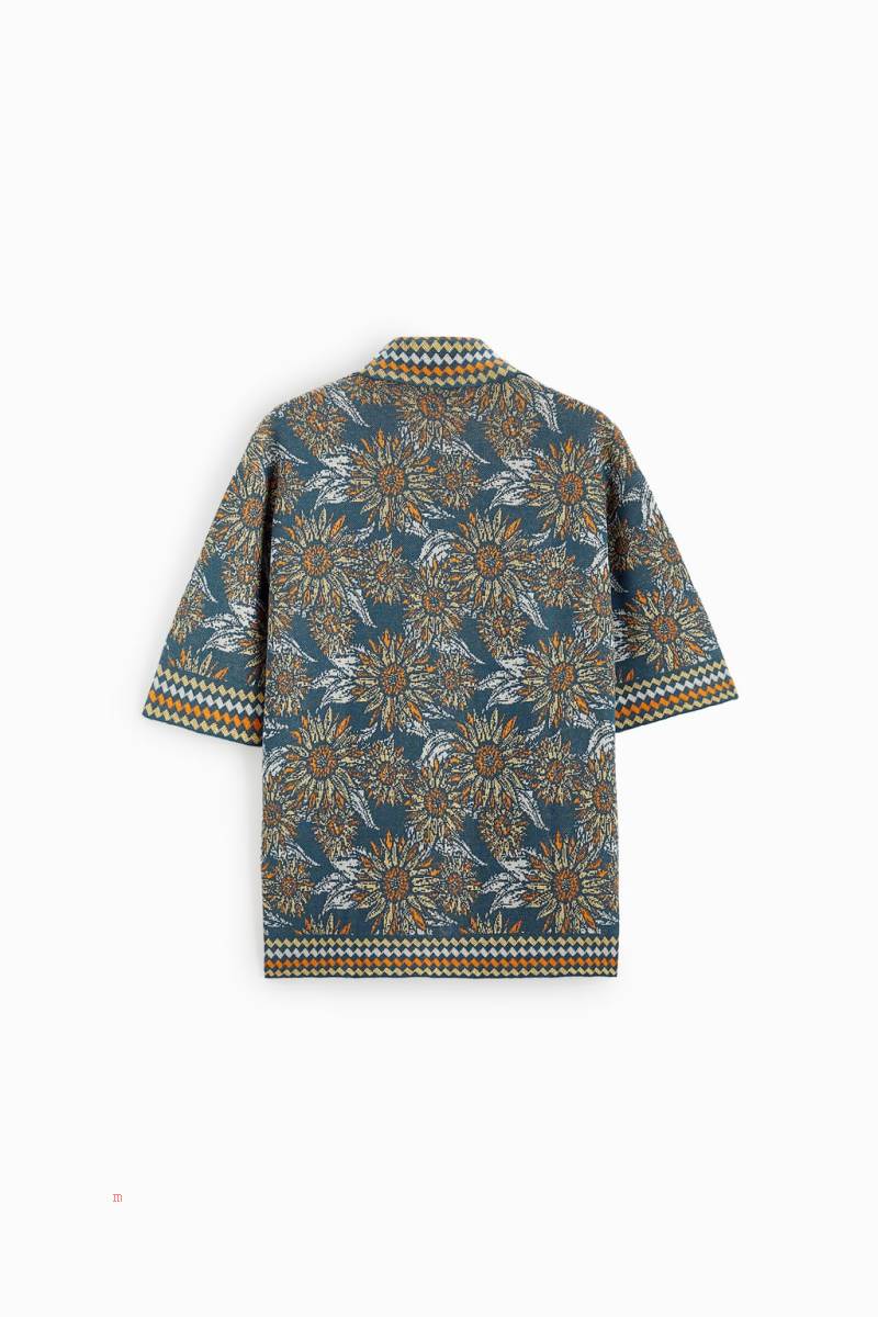 ZARA JACQUARD KNIT Skjorta Herr Gröna | SIKVB-1429