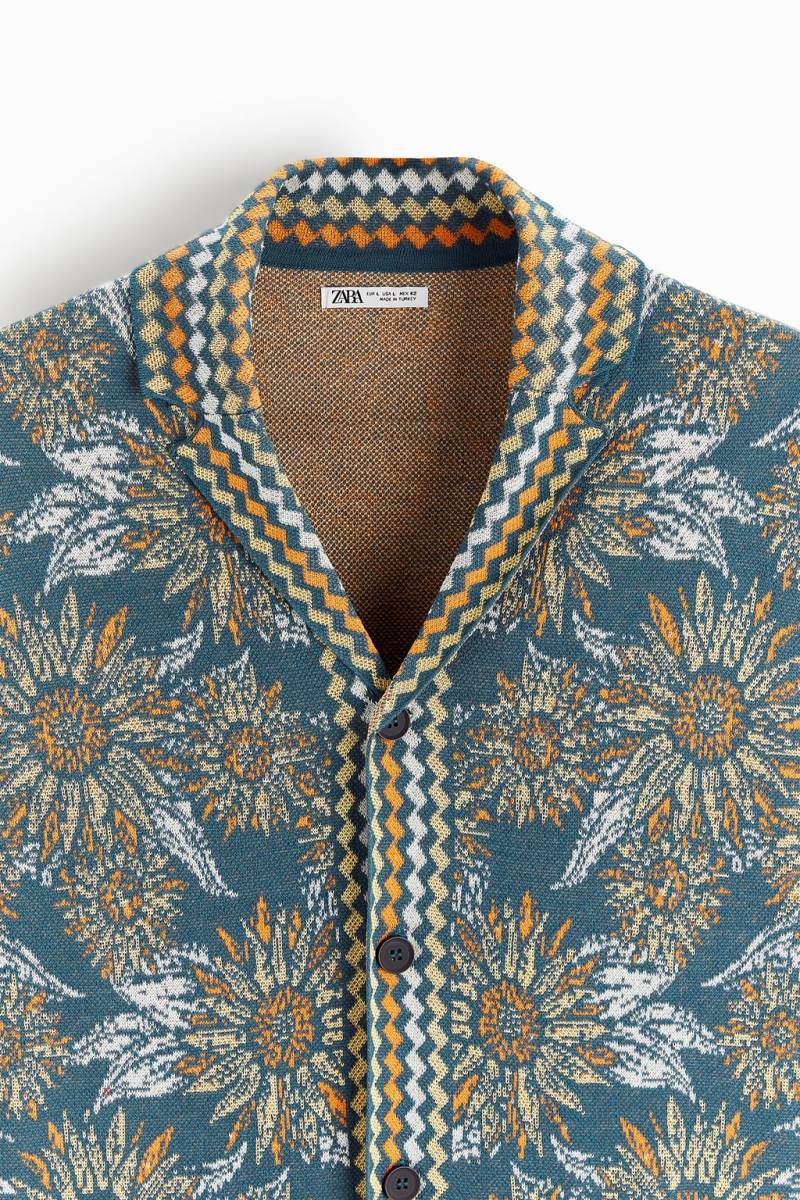 ZARA JACQUARD KNIT Skjorta Herr Gröna | SIKVB-1429