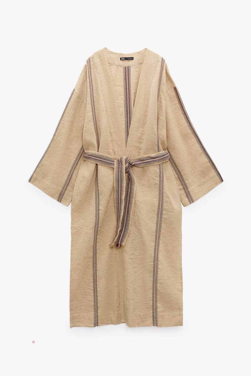 ZARA JACQUARD LINEN KAFTAN Klänning Dam Bruna | PRSOZ-9431