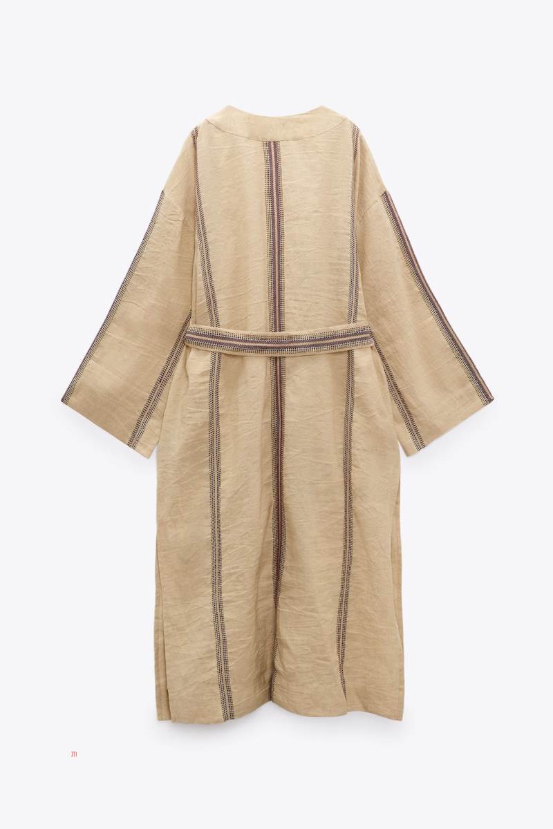 ZARA JACQUARD LINEN KAFTAN Klänning Dam Bruna | PRSOZ-9431