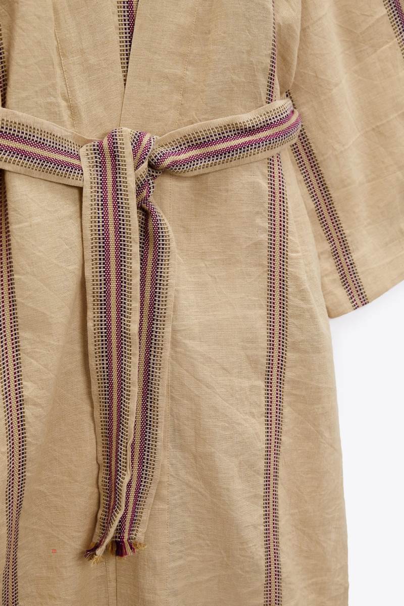 ZARA JACQUARD LINEN KAFTAN Klänning Dam Bruna | PRSOZ-9431
