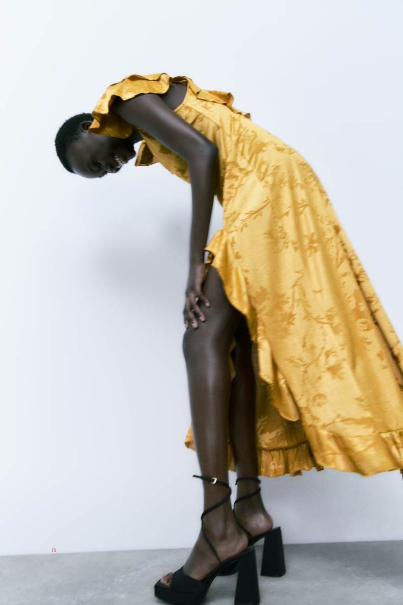 ZARA JACQUARD MAXI WITH RUFFLES Klänning Dam Guld | NXZFB-7216