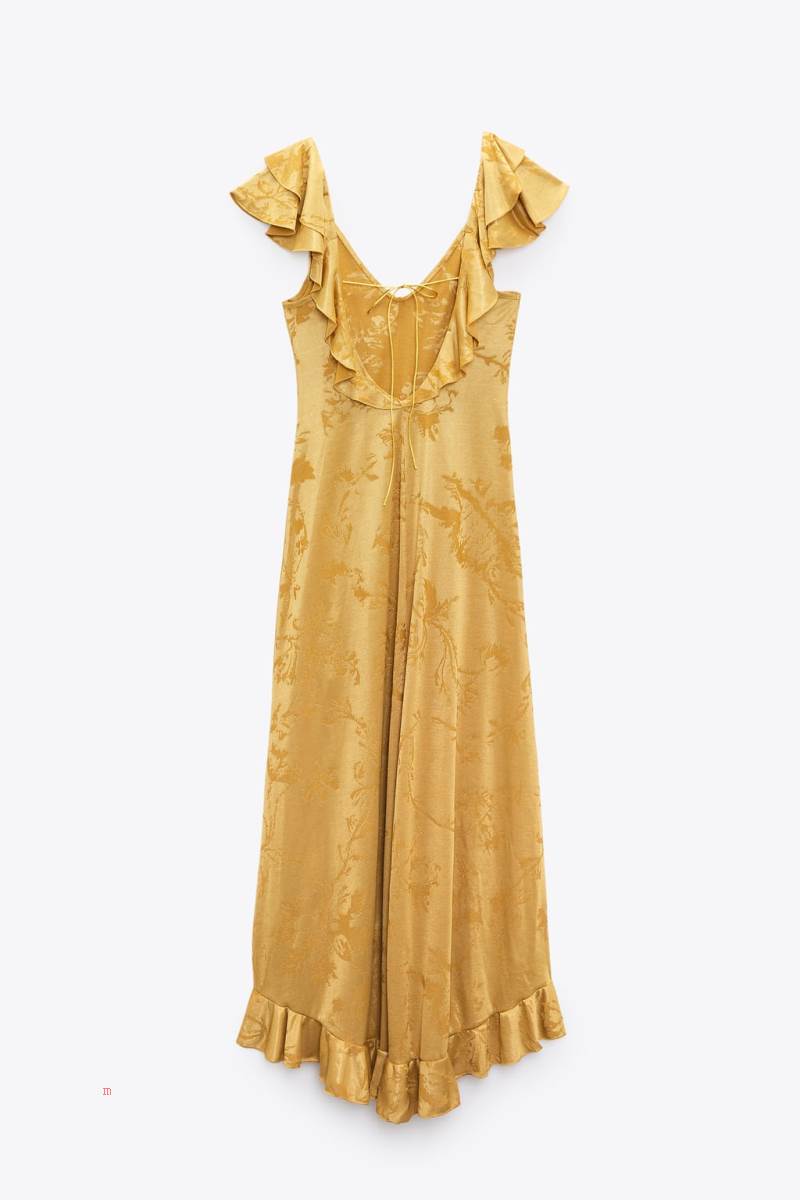 ZARA JACQUARD MAXI WITH RUFFLES Klänning Dam Guld | NXZFB-7216