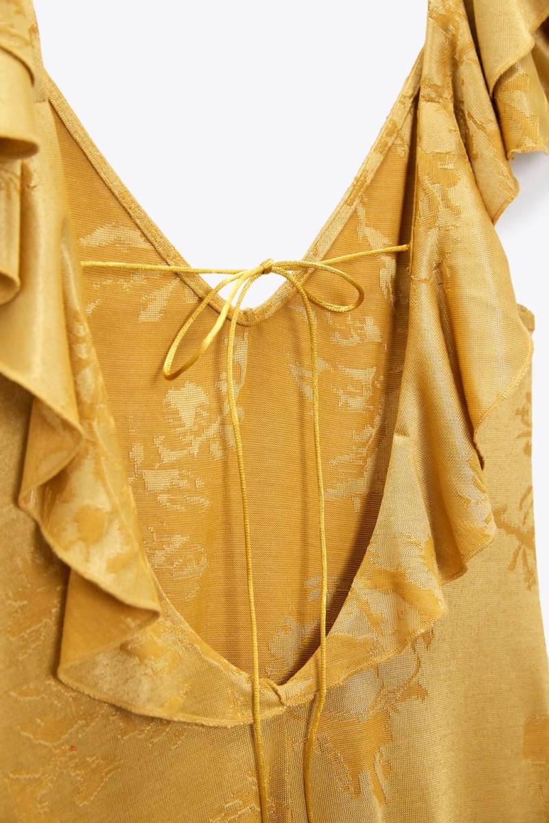 ZARA JACQUARD MAXI WITH RUFFLES Klänning Dam Guld | NXZFB-7216