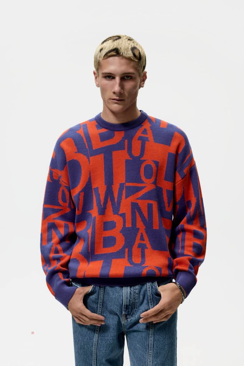 ZARA JACQUARD WITH LETTERING Tröjor Herr Orange | MPDUW-6503