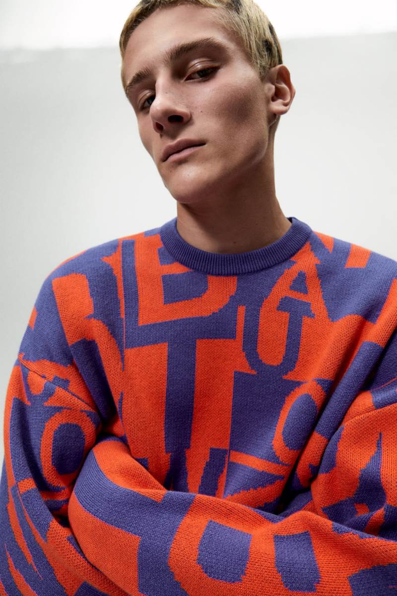 ZARA JACQUARD WITH LETTERING Tröjor Herr Orange | MPDUW-6503