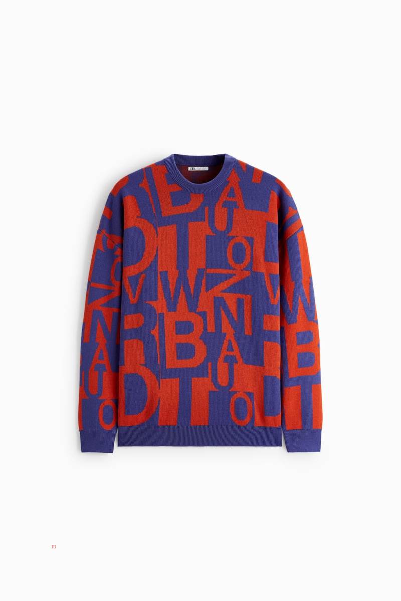 ZARA JACQUARD WITH LETTERING Tröjor Herr Orange | MPDUW-6503