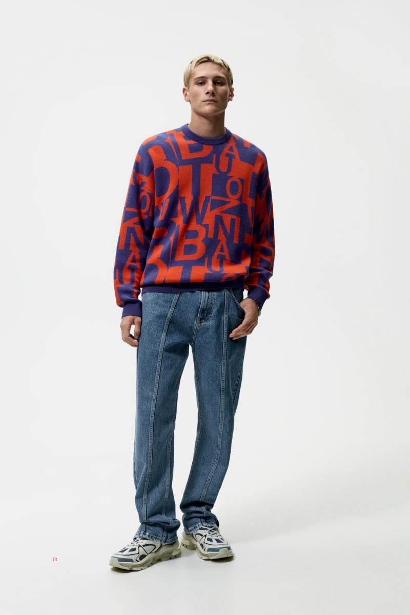 ZARA JACQUARD WITH LETTERING Tröjor Herr Orange | MPDUW-6503