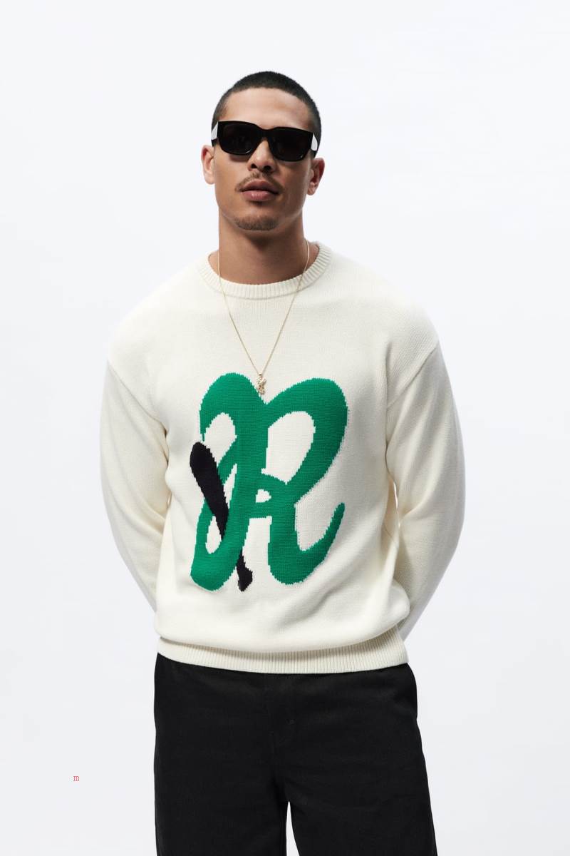 ZARA JACQUARD WITH LETTER Tröjor Herr Vita | NBMKY-0617