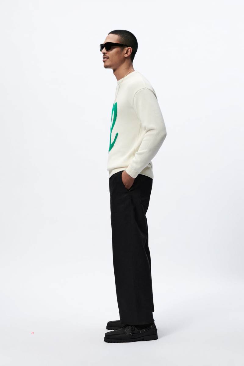 ZARA JACQUARD WITH LETTER Tröjor Herr Vita | NBMKY-0617
