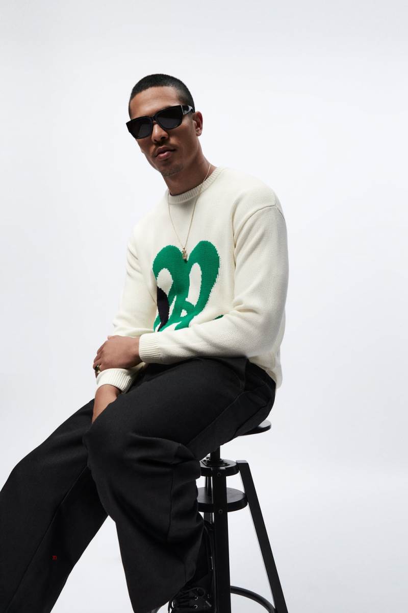 ZARA JACQUARD WITH LETTER Tröjor Herr Vita | NBMKY-0617