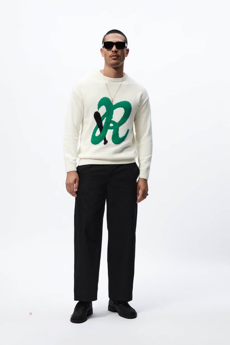 ZARA JACQUARD WITH LETTER Tröjor Herr Vita | NBMKY-0617