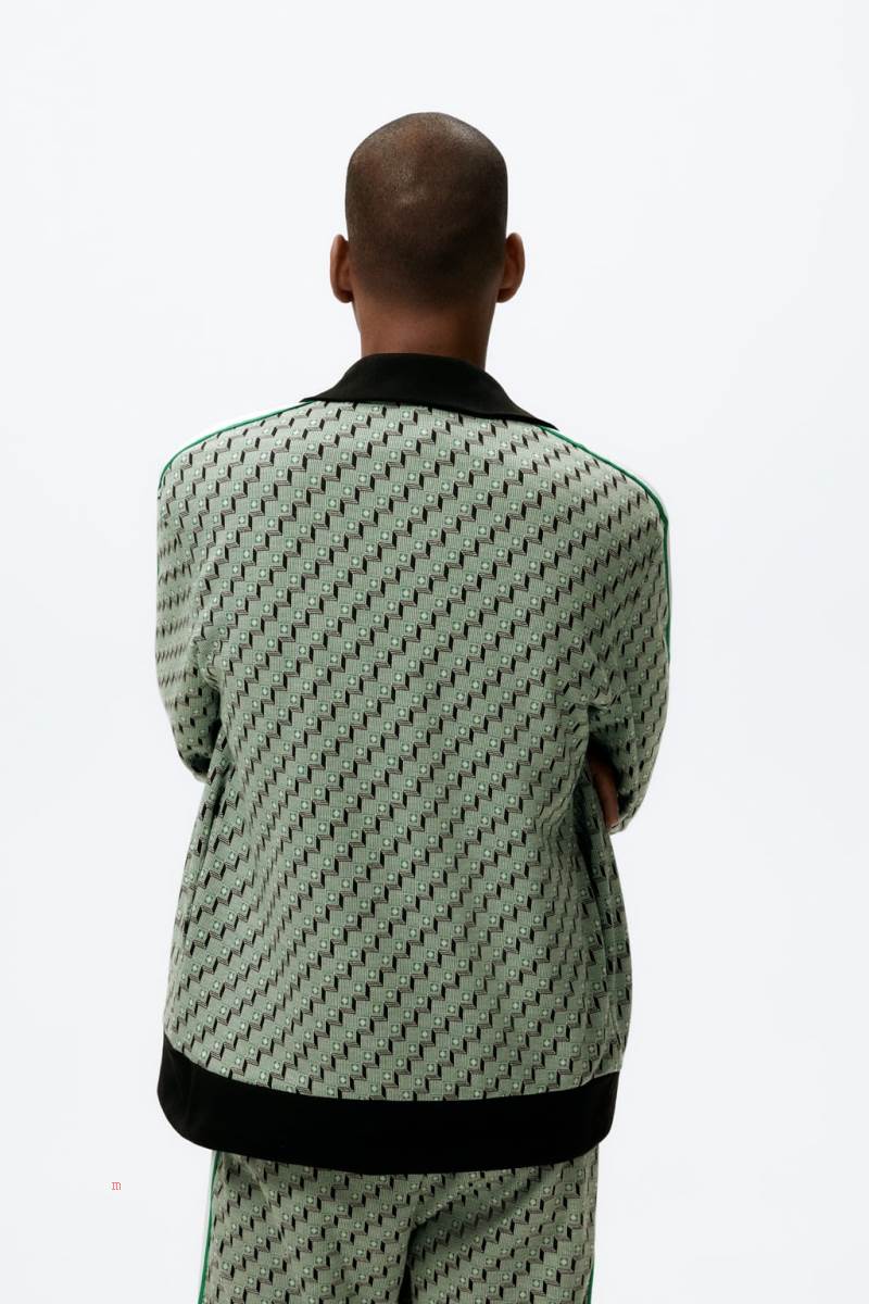 ZARA JACQUARD ZIP-UP Sweatshirt Herr Gröna | WDQXJ-2708