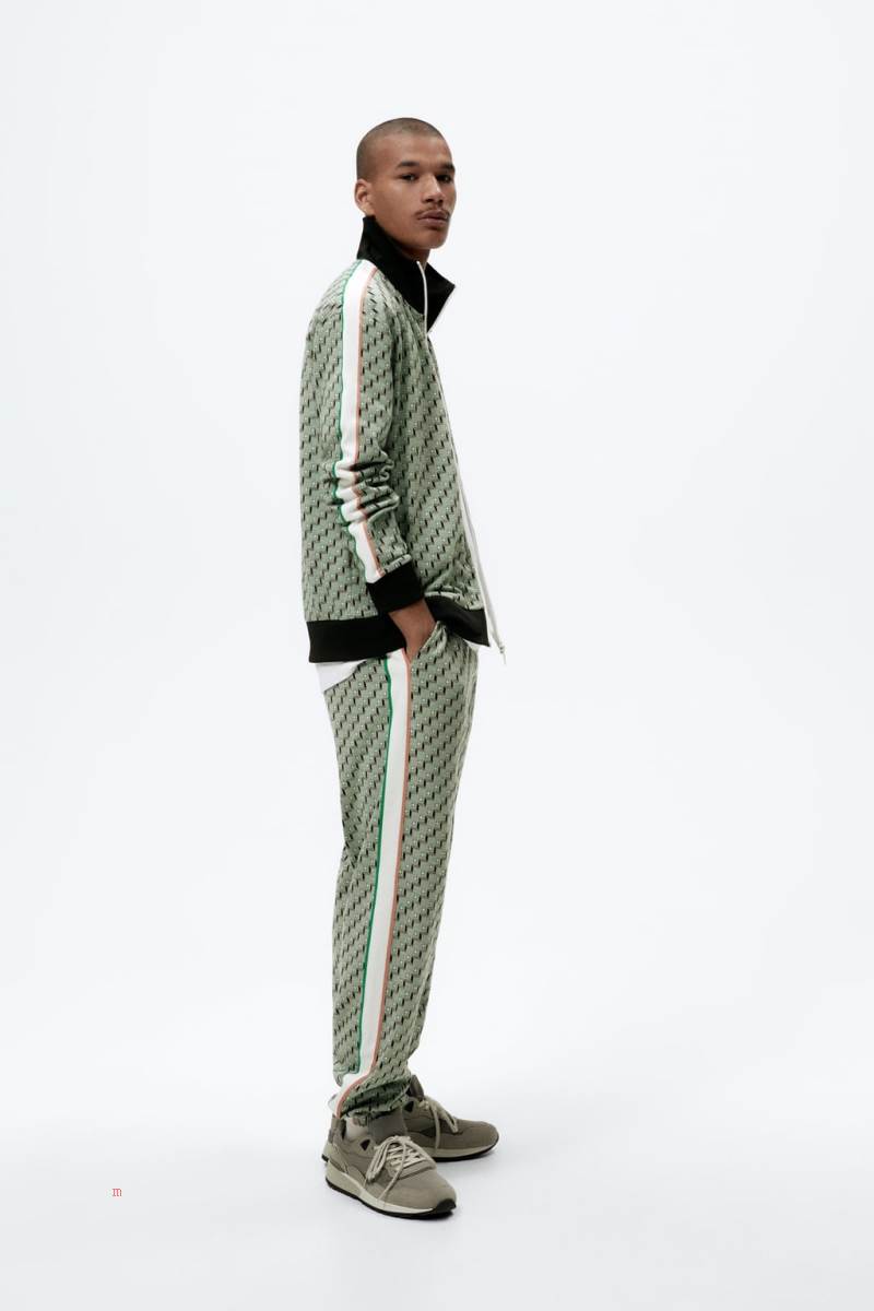 ZARA JACQUARD ZIP-UP Sweatshirt Herr Gröna | WDQXJ-2708