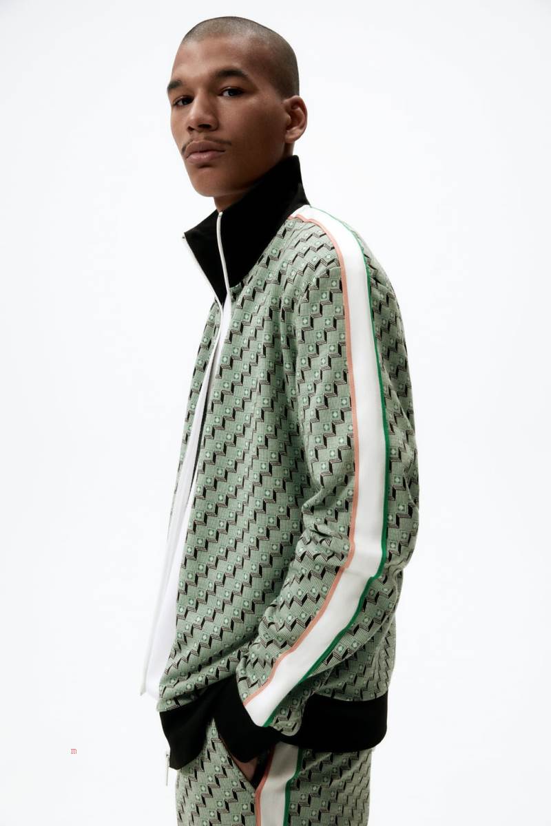 ZARA JACQUARD ZIP-UP Sweatshirt Herr Gröna | WDQXJ-2708