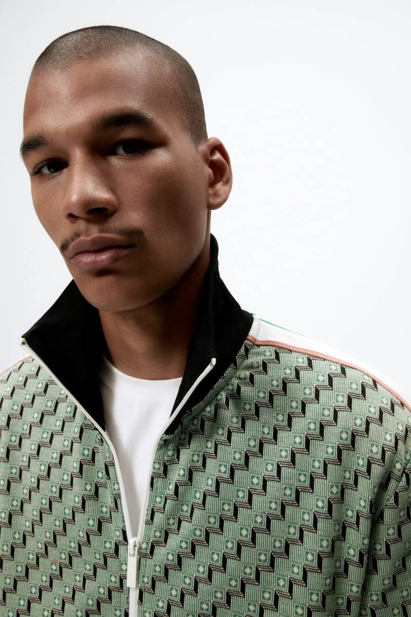 ZARA JACQUARD ZIP-UP Sweatshirt Herr Gröna | WDQXJ-2708