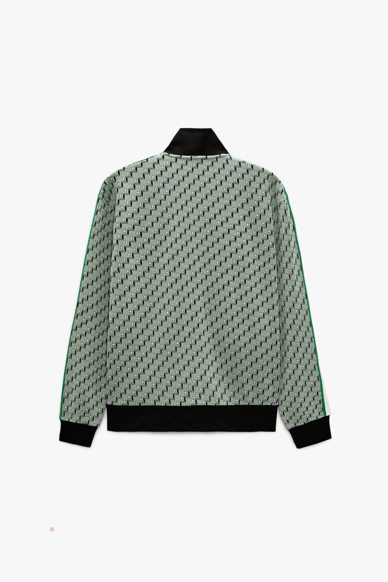 ZARA JACQUARD ZIP-UP Sweatshirt Herr Gröna | WDQXJ-2708