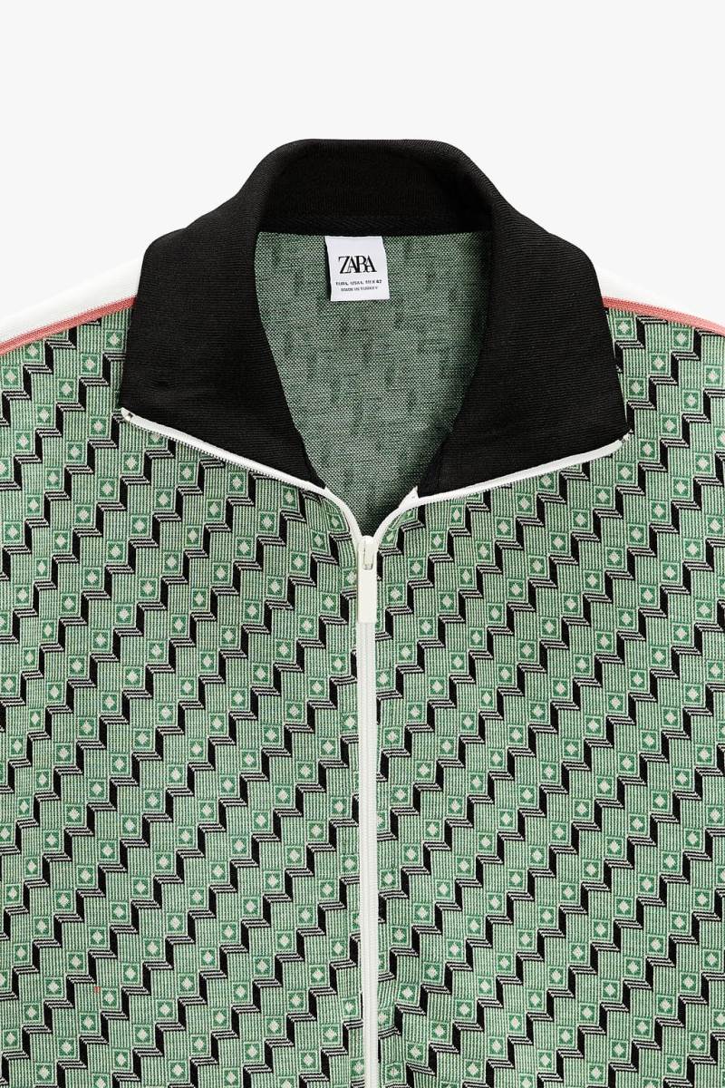ZARA JACQUARD ZIP-UP Sweatshirt Herr Gröna | WDQXJ-2708