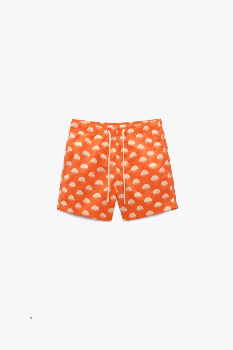 ZARA JELLYFISH PRINT SWIMMING TRUNKS Badkläder Herr Orange | XAVMB-1860