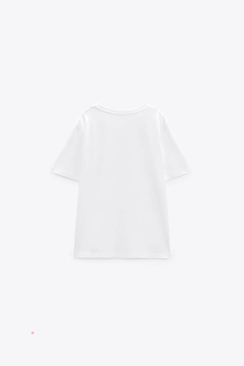 ZARA JEWELLED T-shirt Dam Vita | SJOWQ-6598