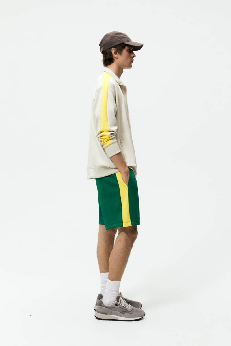 ZARA JOGGER BERMUDA WITH STRIPE Shorts Herr Gröna | XHOFE-3956