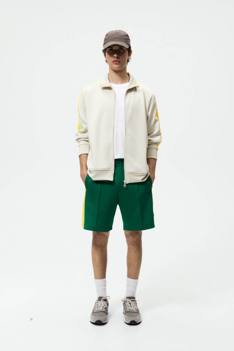 ZARA JOGGER BERMUDA WITH STRIPE Shorts Herr Gröna | XHOFE-3956