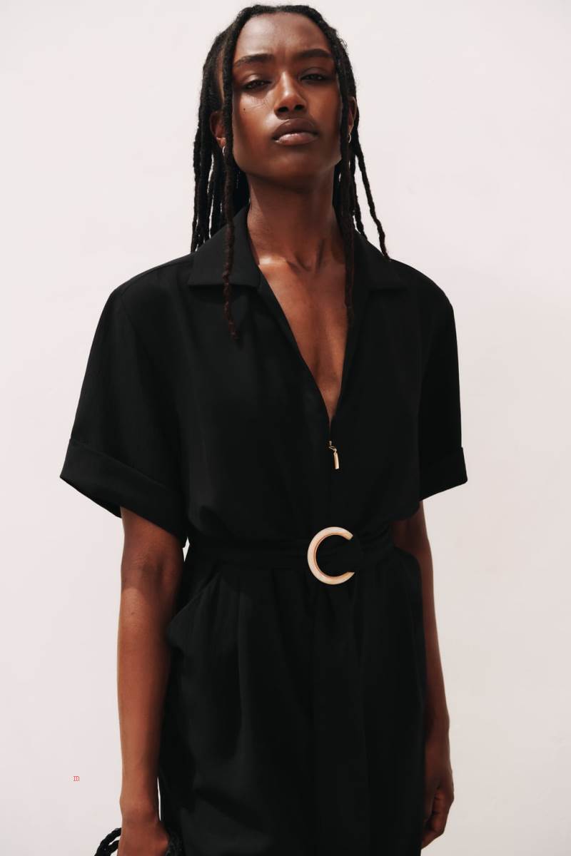 ZARA JUMPSUIT WITH BELT Jumpsuit Dam Svarta | QAPEC-0234