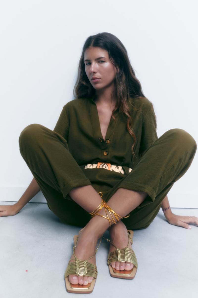 ZARA JUMPSUIT WITH CONTRAST BELT Jumpsuit Dam Mörkkhaki | QUCAB-6724