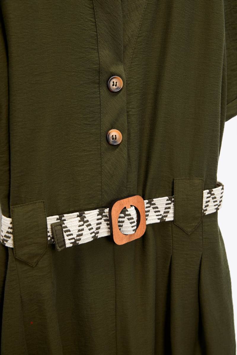 ZARA JUMPSUIT WITH CONTRAST BELT Jumpsuit Dam Mörkkhaki | QUCAB-6724