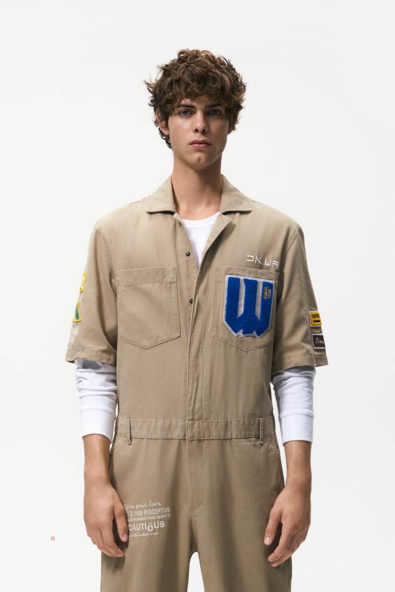 ZARA JUMPSUIT WITH CONTRAST PATCHES Jumpsuit Herr Beige | SQCLD-1948
