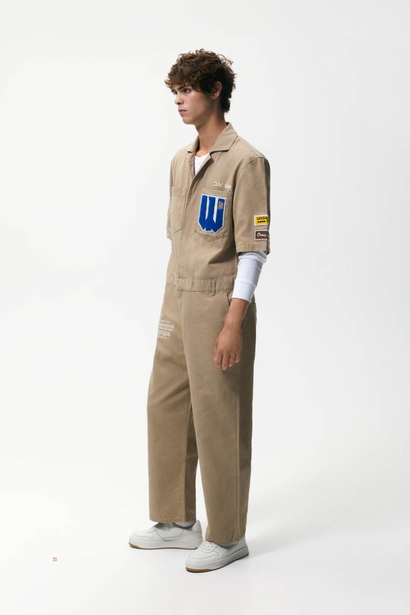ZARA JUMPSUIT WITH CONTRAST PATCHES Jumpsuit Herr Beige | SQCLD-1948