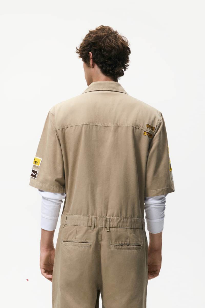 ZARA JUMPSUIT WITH CONTRAST PATCHES Jumpsuit Herr Beige | SQCLD-1948